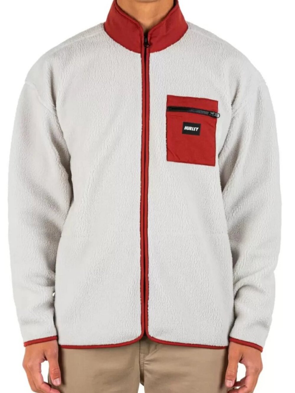 Hurley Men's Byron Burrrito Track Zip Faux-Sherpa Jacket, Bone Off-White, Small